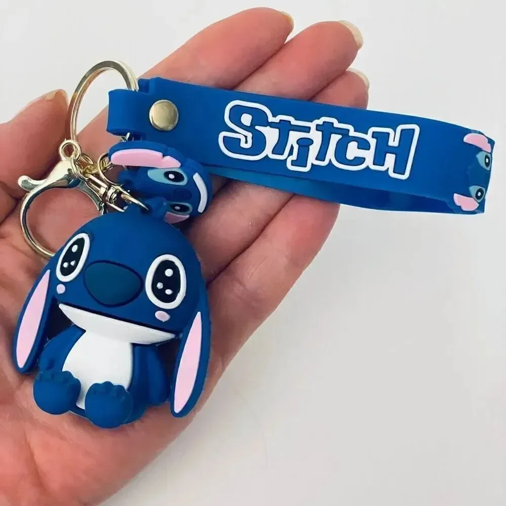 NWT Disney We love Stitch on Moped Blue Wristlet Key holder Keyring Keychain
